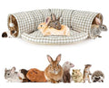 BWOGUE Bunny Tunnel Bed, 2-in-1 Collapsible Rabbit Tunnel Hideout with Mat | Removable Mat for Washing, Ball Toy for Play, Tunnel Tubes for Hiding, Soft Suede Fabric, Cats Rabbits Guinea Pigs - color: YellowPlaid
