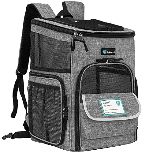 PetAmi Dog Backpack Carrier, Airline Approved 4-Way Entry Cat Backpack Carrier, Ventilated Mesh, Collapsible Pet Carrier for Small Puppy, Kitten, Hiking, Travel Car, Vet, up to 18 lbs, Heather Gray - color: Heather Gray