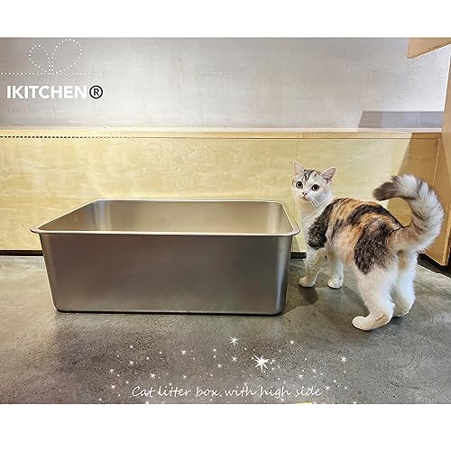 Stainless Steel Cat Litter Box,Large Metal Litter Box,23.5" Lx15.5 Wx8 H | Never Absorbs Odors,Stain Free, Rustproof, Non Stick Smooth Surface, Anti-Slip Rubber Bottom - color: 8" H, size: 23.5"L x 15.5"W