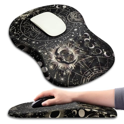 Hokafenle Ergonomic Mouse Pad Wrist Support with Massage Design, Wrist Rest Pain Relief Mousepad with Memory Foam&Non-Slip PU Base,Mouse Pads for Wireless Mouse (12x8 inch,Tarot Constellation) - color: HK008-Tarot Constellation