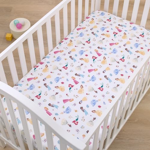 Disney Princess Pink, Blue, Yellow, and White Super Soft Nursery Fitted Crib Sheet - color: Princess Pink, Blue, Yellow, and White, size: Crib