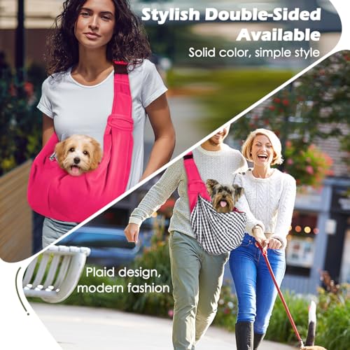 Pawaboo Small Dog Sling Carrier,for 3-10 lbs Pets, Magenta | Reversible Hands Free,Safety Buckle,Storage Pocket,Machine Washable for Travel Outdoor Activities - color: Magenta - Up to 12lbs