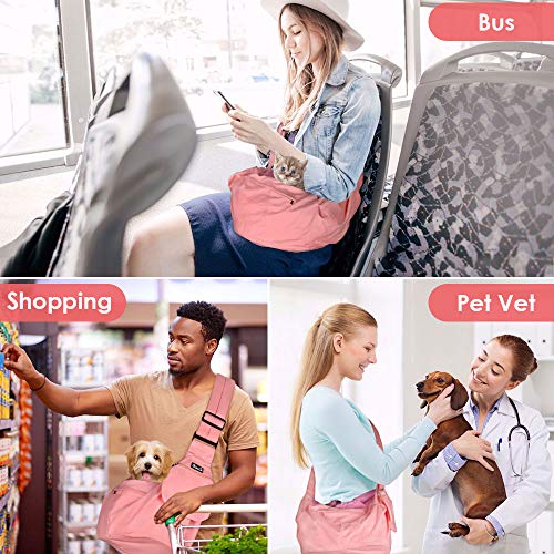 Lukovee Pet Sling, Small Pet Carrier, Hard Bottom Support & Safety Hook | Adjustable Drawstring Opening, Comfortable Padded Shoulder Strap, Zipper Pocket, Dog Slings Purse for Small Dog Cat (Pink) - color: A-Pink