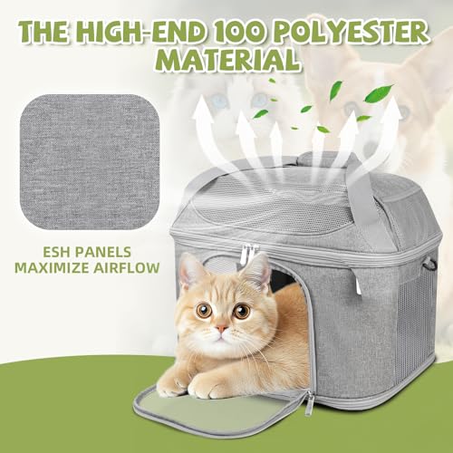 Soft Cat Carrier Up to 20 Lbs, Washable Pet Travel Bag for Kitten Puppy | Breathable Mesh, Medium to Big Pets Small Dog,Soft-sided Cloth Animal Crate for Car Travel Carrying, Safe for Vet Visit,Grey - color: Gray
