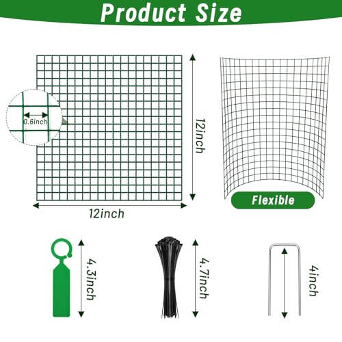 Plant Protectors from Animals - DIY Reusable Plant Cages for Outdoor Plants, Square Mesh Plant Covers Kits, 12"x12" Panels (6/18/30 Pcs) (30, Dark Green)