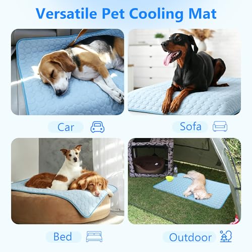 MCEAST Dog Cooling Mat 39" x 27.5" Self Cooling Pad for Dogs & Cats Non-Slip Cool-Chill Mats Summer Pet Blanket with Storage Bag Washable & Portable Cool Pet Pad for Floor Sofa Bed Car Travel, Large - size: Large