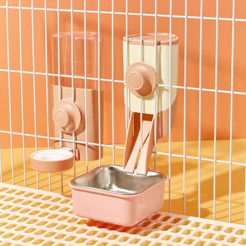 Rabbit Water Bottle, 600ml/21oz Hanging Water Dispenser Feeder Cage Crate Hutch Bunny Puppy Cat Chinchilla Ferret Guinea Pigs Squirrel Hedgehog (Pink)