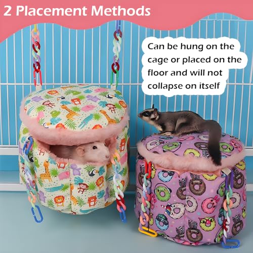 Rat Hammock and Sugar Glider Toy Set Cozy Hanging Bed with 3 Piece Climbing Ropes for Small Pets Includes Green Blue Yellow Swing Toys
