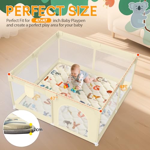 Omzer 47X47 Baby Play Mat for Floor, Playpen Mat for Toddlers Infants | Thick Tummy Time Floor Mat, Safe Non-Slip Base, Extra Soft Foam, Machine Washable, Foldable, Fits Playpen&Outdoor - size: 47"×47"