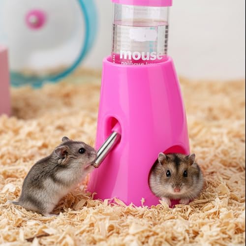Hypeety Hamster Water Bottle with Hide Base No-Drip Water Dispenser, Pink | Leak-proof stainless steel nozzle, 2-in-1 with hideout , automatic feeder for hamsters/gerbils/mice, 2.71 fl oz/80ml, pink - color: Pink