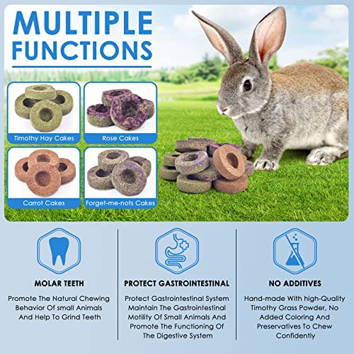 Bissap 16PCS Rabbit Chew Toys, 100% Natural Mixed Timothy Hay Cakes Chinchillas Chew Toys and Treat for Bunny Hamster Guinea Pig Gerbil and Other Small Animals Teeth Care