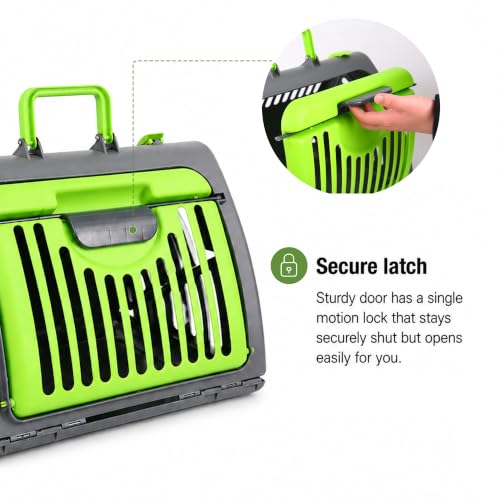 Foldable Portable Pet Carrier, Cat Carrier with Opening Door | Hard-Sided Travel Cat Carrier for Cats & Small Pets up to 25lbs, Green - color: Green
