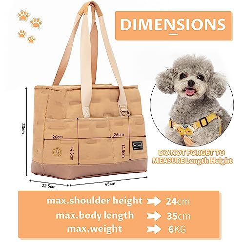 Petsfit Small Dog Carrier Purse, Portable Pet Carrier Tote Cat Carrier with Pockets, Adjustable Safety Leash, Poop Dispenser, Waterproof TPU Bottom,Khaki - color: Khaki