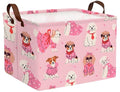 Pink Dog Toy Basket Collapsible Puppy Bin Storage Organizer Large Pet Box With Handles (Girl Dog) - color: Pink Dog