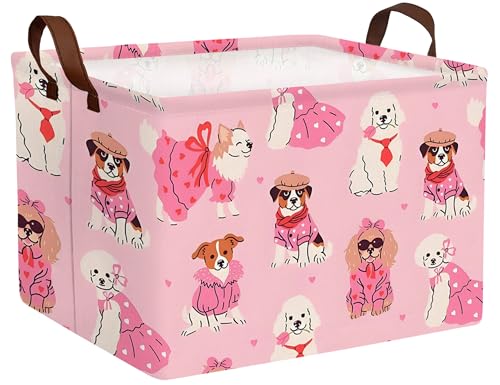 Pink Dog Toy Basket Collapsible Puppy Bin Storage Organizer Large Pet Box With Handles (Girl Dog) - color: Pink Dog