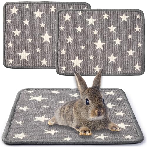 JanYoo 2pcs Rabbit Scratcher Mat Natural Sisal Bunny Scratch Pads Scratching Rug Bunny Resting Mats for Cages, Small Animal Claws and Teeth Care Bedding Accessories for Guinea Pig (15.7x11.8in, Star) - color: 1-Star