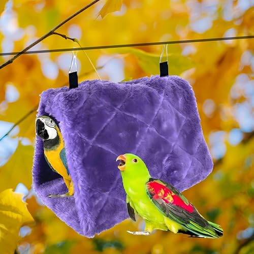 2 Pack Warm Bird Nest House Bed Hanging Hammock Plush Hanging Snuggle Cave Sleeping Bed Happy Hut for Parrot Parakeet Cockatiel Conure Cockatoo African Grey Macaw (Blue&Purple) - color: Blue and Purple