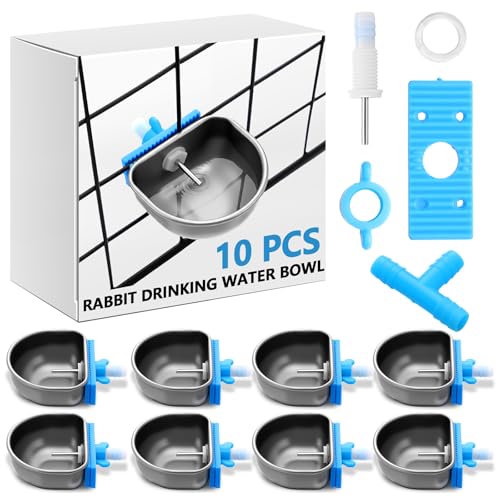 Potchen 10 Pcs Rabbit Water Bowls Nipple Drinker 2.56 x 2.36 x 1.18 Inch 304 Stainless Steel Rabbit Breeding Drinking Waterer Removable Hanging Bunny Water Bowl for for Cages Small Animals