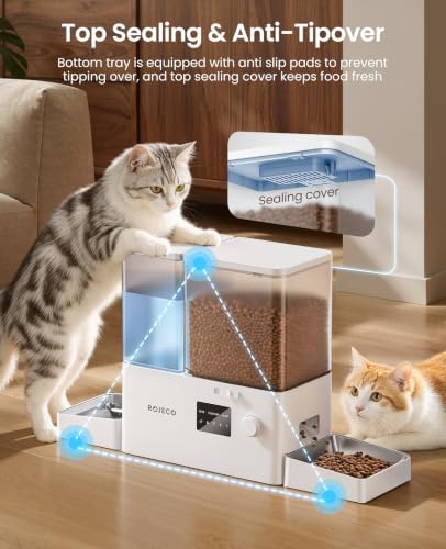 2-in-1 Automatic Cat Feeder & Water Dispenser,WiFi Control Feeding | 2.4G WiFi APP/Timed Feeding/5L Food Feeder,3.5L Water Fountain/Stainless Steel Bowls/Detachable Clean/White - color: White, size: 8.5L-WiFi