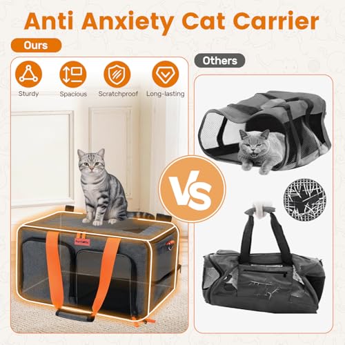 Cat Carrier Soft Sided Airline Approved for Small Pet Dog Travel | Collapsible, Top Loading, for Medium Animal Kitten Puppy Long Car Trip, Expandable Fabric Large Bag, for Kitty Under 20 lb