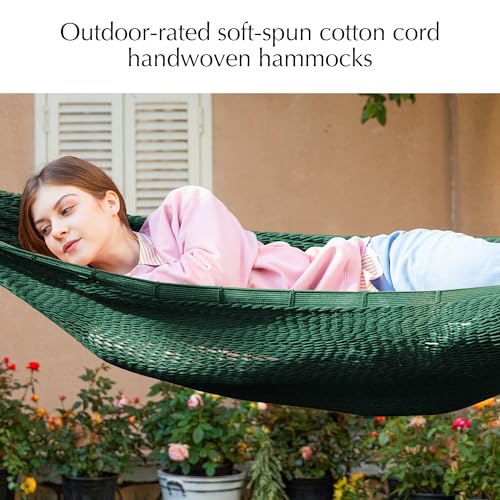 Handwoven Rope Mayan Hammock for Outside, 600 lbs Capacity | 2 Person, Portable Carrying Bag, Easy-Used Tree Straps, Carabiners, Soft Fabric, Patio (Forest Green, X-Large) - color: Forest Green, size: X-Large