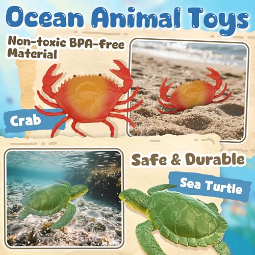 Ocean Sea Life Toy Figures Set for Kids, 12 PCS Realistic Marine Animals with Shark, Dolphin, Sea Turtle, Penguin, Seal, Clownfish, Crab, Ocean Animal Figure Toys for Boys Girls Toddlers - style: 12-PC Sea Animal Figures Set