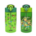 Zak Designs Teenage Mutant Ninja Turtles Kids Water Bottle For School or Travel, 16oz 2-Pack Durable Plastic Water Bottle With Straw, Handle, and Leak-Proof, Pop-Up Spout Cover (TMNT) - color: Teenage Mutant Ninja Turtles