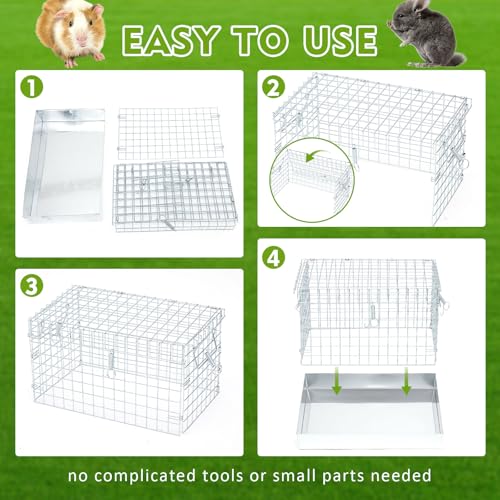 DoubleFill 14x8x8 Inch 1 Hole Folding Guinea Pig Carrier Chinchilla Cage with Tray & Handle, Metal Small Animal Travel Portable Transport Habitat & Temporary Housing for Rabbit Chick Bird Hamster Pet