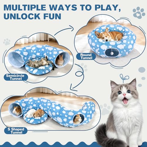 3-in-1 Bunny Tunnel Bed,Collapsible Rabbit Tunnel Toy,Portable Playground | Multi-Functional Collapsible Tunnel Tubes Toys, Three Play Shapes, Suitable for Cats, Puppies, Rabbits, and Ferrets - color: Blue