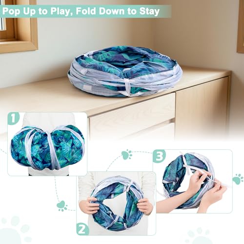 Glittme S-Shape Cat Tunnel, Foldable Cat Tunnels for Indoor Cats | Interactive Bunny Tunnel And Cat Tubes With Crinkle Sounds. Ideal For Kittens, Ferrets And Small Pets To Hide, Play Or Rest - color: Green Leaves