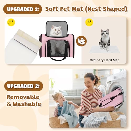 Cat Carrier Soft Up to 16 Lbs, Breathable Pet Travel Bag with Steel Frame | Lockable Zippers, Fits Small Dog, Kitten, Puppy,Rabbit,Medium Travel Carrying Case for Kennel Car Airline Transport，Pink - color: Pink, size: 17.0"L x 11.0"W x 11.0"H