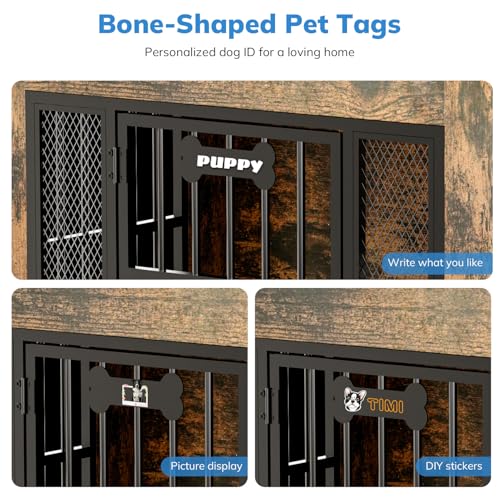 Petrova 33" Dog Crate Furniture with Storage Shelf & 2 Stainless Steel Bowls, Heavy Duty Indoor Dog Kennel for Medium/Small Dogs, Wooden Dog Cage with 4 Hooks, LED Light, Walnut Brown - color: Walnut Brown, size: 33.9"L x 21.9"W x 37.2"H