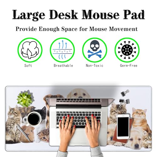 Computer Desk Pad Dog Desktop?Mat, Gaming Mousepads Keyboard Pad, Cool Mouse Pads Waterproof Non-Slip Rubber Base, 35.4" X 15.7" for Work/Game/Office/Home Cute Animal Pet Collection Photos - color: Animal Collection Photos