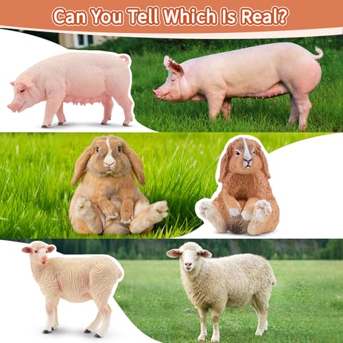 Toymany Realistic 17PCS Farm Animal Figurines Set with Fence, Includes Pigs, Sheeps, Alpaca and Rabbits Figures, Educational Toy Easter Bunny Figures Cake Toppers Birthday Gift for Kids Toddlers - style: Farm Set (17PCS)
