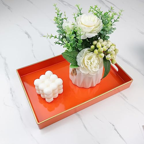 Spsyrine Orange Bathroom Vanity Tray with Handles for Dresser Tops, Countertop, Perfume Decorative Tray, 11.8” * 7.87” *1.37” - color: Orange