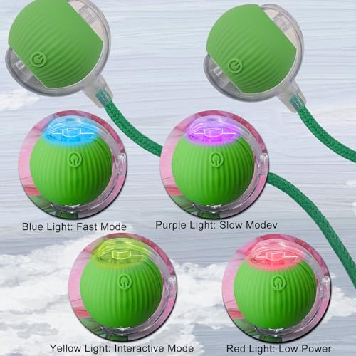 Interactive Cat Dog Toy Ball with LED Light, Automatic Rolling(Green) | String Tail and LED Light Design, Motion Activated, Suitable for Interactive Indoor Pet Play and Exercise - color: Green