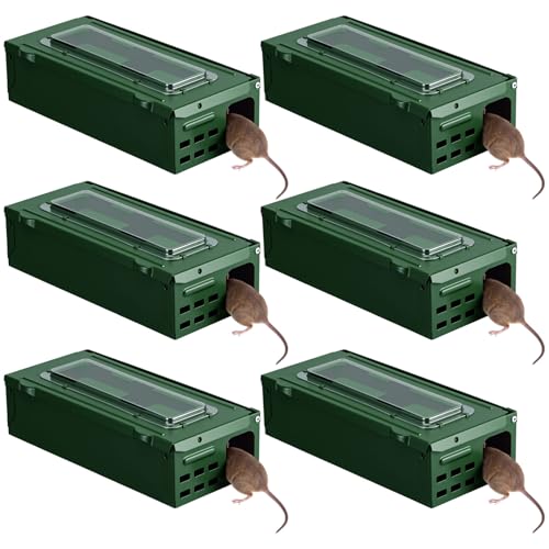 Qualirey 6 Pack Multi Catch Mice Trap Clear Top Humanized Mouse Trap Rodent for Indoor Outdoor Rat Control Pet and Security (4.5 Inch,Green)