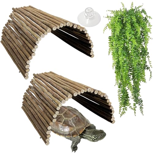 Hamiledyi Extra Large Tortoise Hide 20"x 11.8" Wooden Reptile Hides Large Snake Hide Turtle Hut Bendable Climbing Bridge Wood Tunnel Turtle Hideout for Ball Python Bearded Dragon Chameleon Lizard - size: XL-19.7 x 11.8 -3 PACK