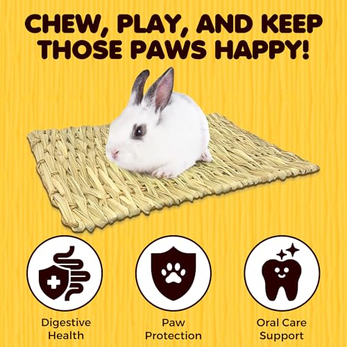 SunGrow Rabbit, Leopard Gecko & Guinea Pig Grass Chew Mat, Hay Bedding, Zip tie to Wire Cage Provide Insulation Cold Weather, Cover Ugly Wire on Cage, DIY Small Pet Runways, Huts