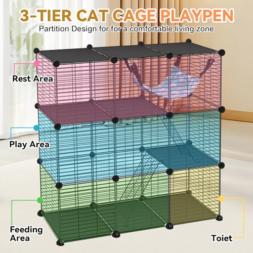 VISCOO Cat Cage, 3-Tier DIY Catio Cat Enclosures, 36"x16"x36" Cat Playpen | Indoor & Outdoor with Hammock, Detachable Metal Wire Kennel Cats Crate, 3x1x3 Exercise Place for 1-2 Kitten/Squirrel - size: 16.5"L x 12.6"W x 5.5"H