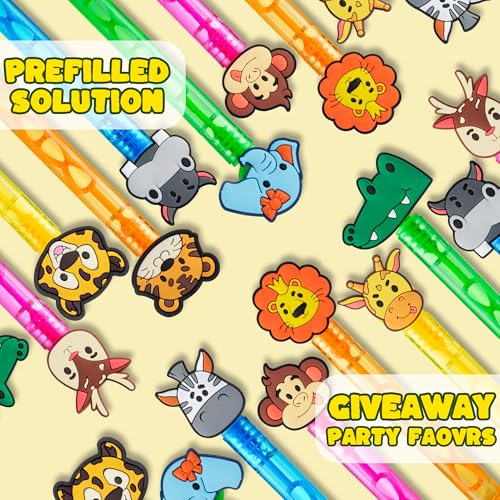 WHALEISLAND 20PCS Safari Animal Bubble Wands, Jungle Party Favors for Kids | Wild Zoo Animal Toys, Birthday Party Supplies, Goodie Bag Stuffers, Wild One Birthday Gifts and Baby Shower Favors - style: ANIMAL