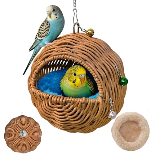 Bird Nest, Warm Bird Bed for Cage Parrot Nesting House with 2 Mats, Hanging Parakeet Cage Accessories for Lovebird, Canary, Budgie, Finch, Hamster (G-Hole Style)