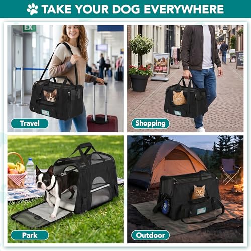 PetAmi Airline Approved Pet Carrier for Cats & Small Dogs, Large, Black | Soft Sided TSA Travel Bag, Sherpa Bed, Breathable Mesh Ventilation, Collapsible Bowl, Fits Under Seat, Up to 18 lbs - color: Black, size: Large - 19.5"L x 10.2"W x 12"H