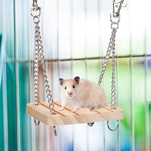GLOGLOW Hamster Swing, Wooden Swing Hanging Bed with Hanging Chain | Hammock Cage Exercise Molar Toy for Guinea Pig Rat Gerbil Dwarf Hamster