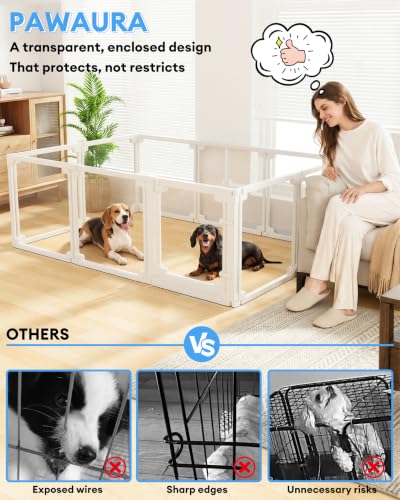 Clear Acrylic Dog Play Pen Indoors,24" Puppy Playpen(10 planels) | Tool-Free Assembly & Easy Clean,Pet Playpen for Puppy/Cats/Kitten/Rabbits/Pigs,Indoor and Outdoor Use - size: 24"H