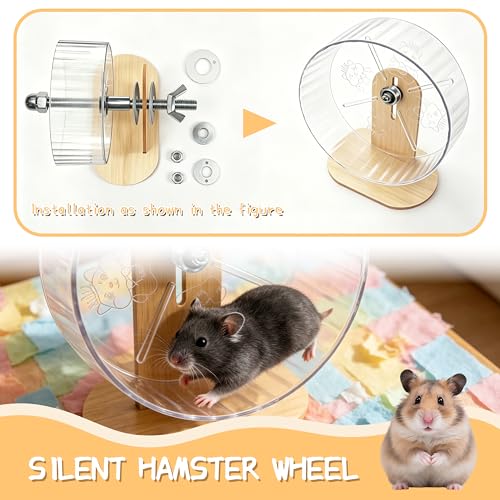 18 Pcs Hamster Cage Accessories, Natural Wooden Hamster Toys,Hamster Chew Toys Set ,Natural Wooden Hamster Wheel Maze Wood House Hideout Seesaw and Water Bottle Set for Rat Mice Small Animals Habitat