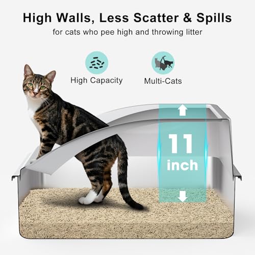 2 Pack Stainless Steel Litter Box | XL Enclosed Cat Litter Boxes with Lid for Big Cats and Multi-Cats | High Sided, Anti-Urine Leakage | Non-Stick Bottom（Silver Gray） - color: Silver Gray, size: X-Large