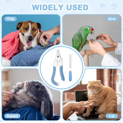 Pet Nail Clipper with Nail File, Pet Nails Clippers and Trimmer with Safety Guard, Professional Grooming Tool for Indoor Small Dog Cat Kitten, (Blue/White, 1 Set) - color: Blue/White
