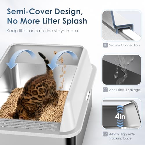 Suzzipaws Enclosed Stainless Steel Sifting Litter Box for Pine Pellets | 17.3”×13.4”×10.5” Stainless Steel Litter Box with Lid, Low Entry for Kittens & Small Cats, Anti-Leakage, Easy Cleaning
