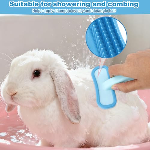 Rabbits Bunny Brush, 13.5x9cm/5.31x3.54in Durable Soft Silicone Rabbit Grooming Bunny Brush Practical Small Animal Massage Comb Suitable for Cats, Puppy Dogs, Kittens & Pets (Blue) - color: blue